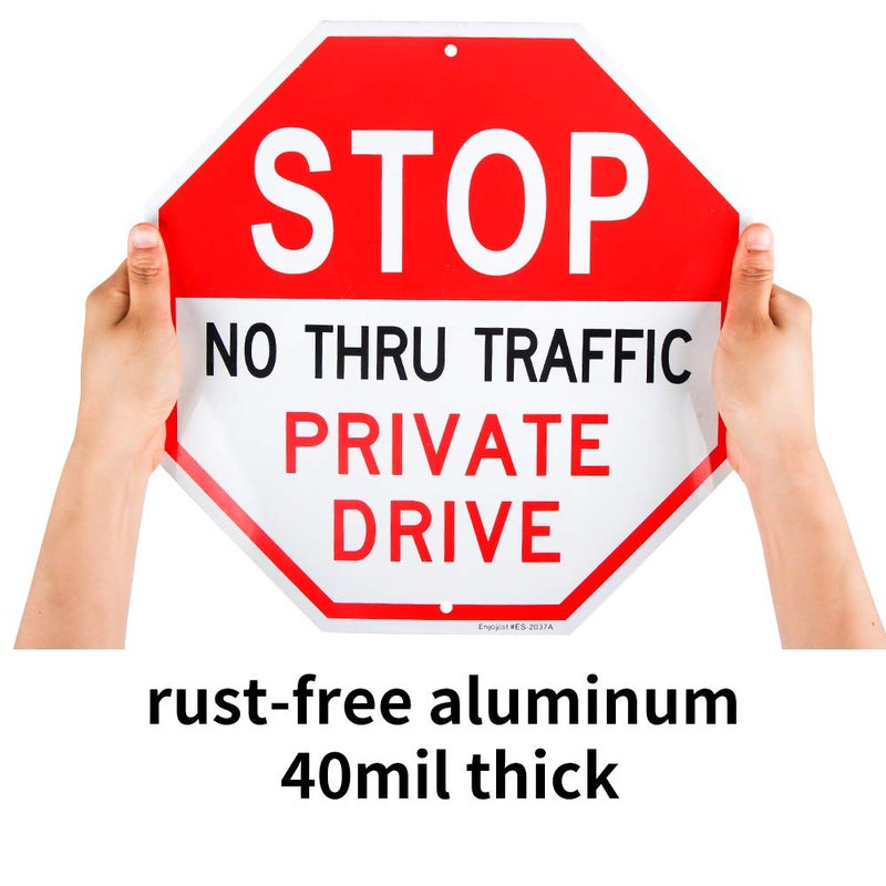 Enjoyist 2 Pack No Thru Traffic Private Drive Sign, 12"x 12" 40 Mil Rust Free Aluminum Reflective Sign, UV Protected and Weatherproof - Image 3